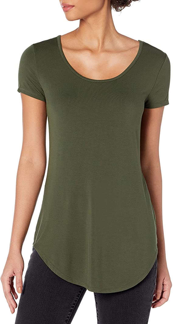 Daily Ritual Women's Jersey Standard-Fit Short-Sleeve Long-Line Scoopneck T-Shirt