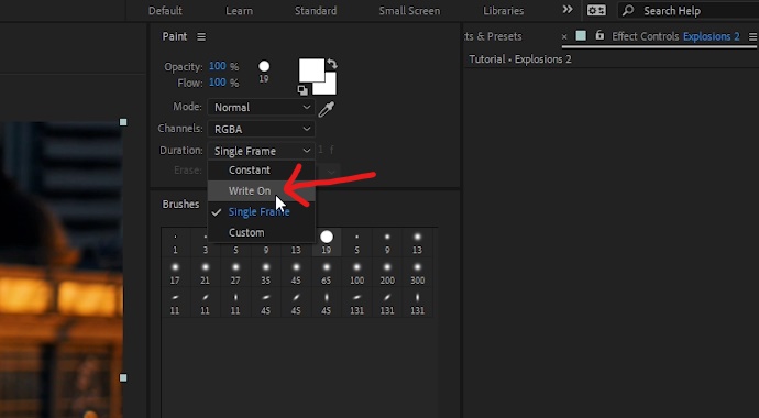 Let effect to animate between 2 keyframes by choice write on.