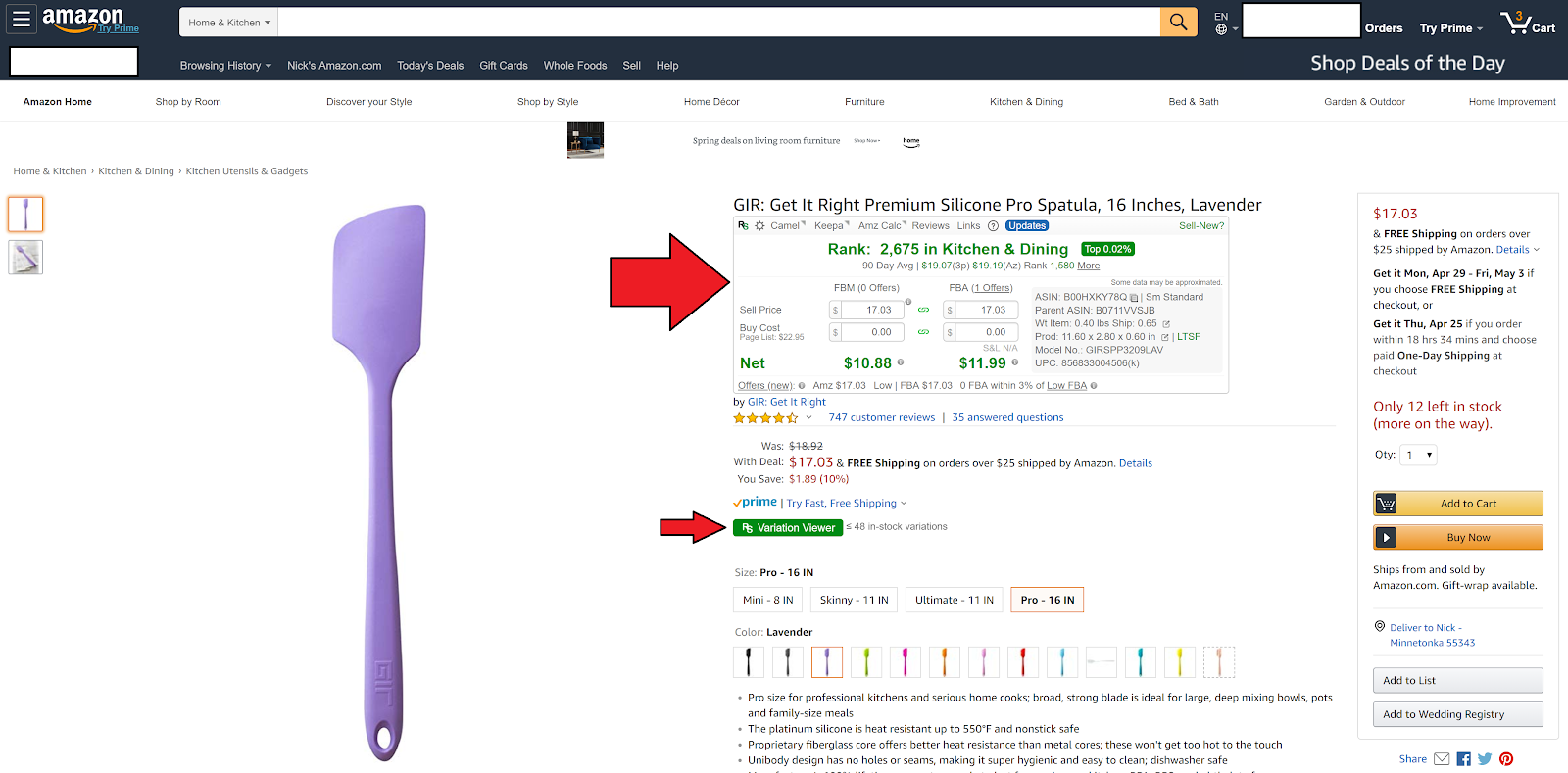 An example of Revseller data displayed on Amazon's product page 