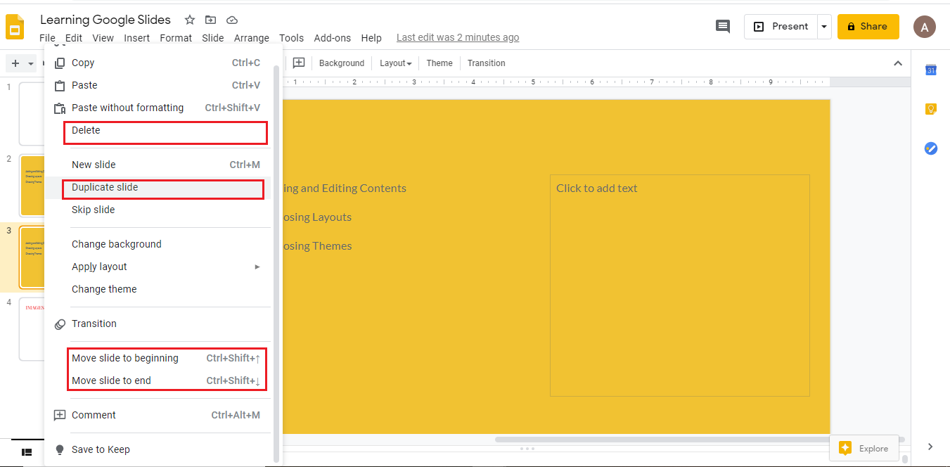 Organize google slides