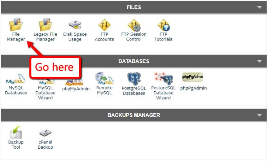 File Manager Area in Cpanel