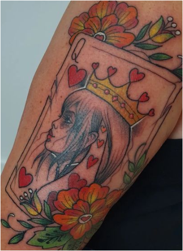 Botanical Queen Of Hearts Tattoo