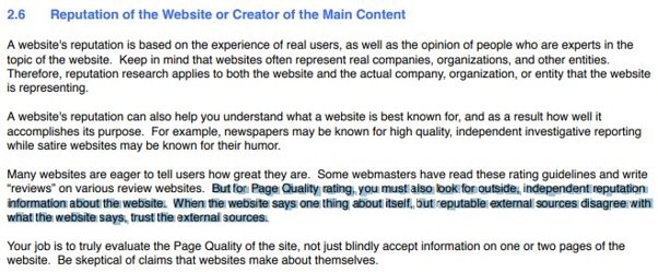 Google conseille de considerer les sources externes pour evaluer un site web