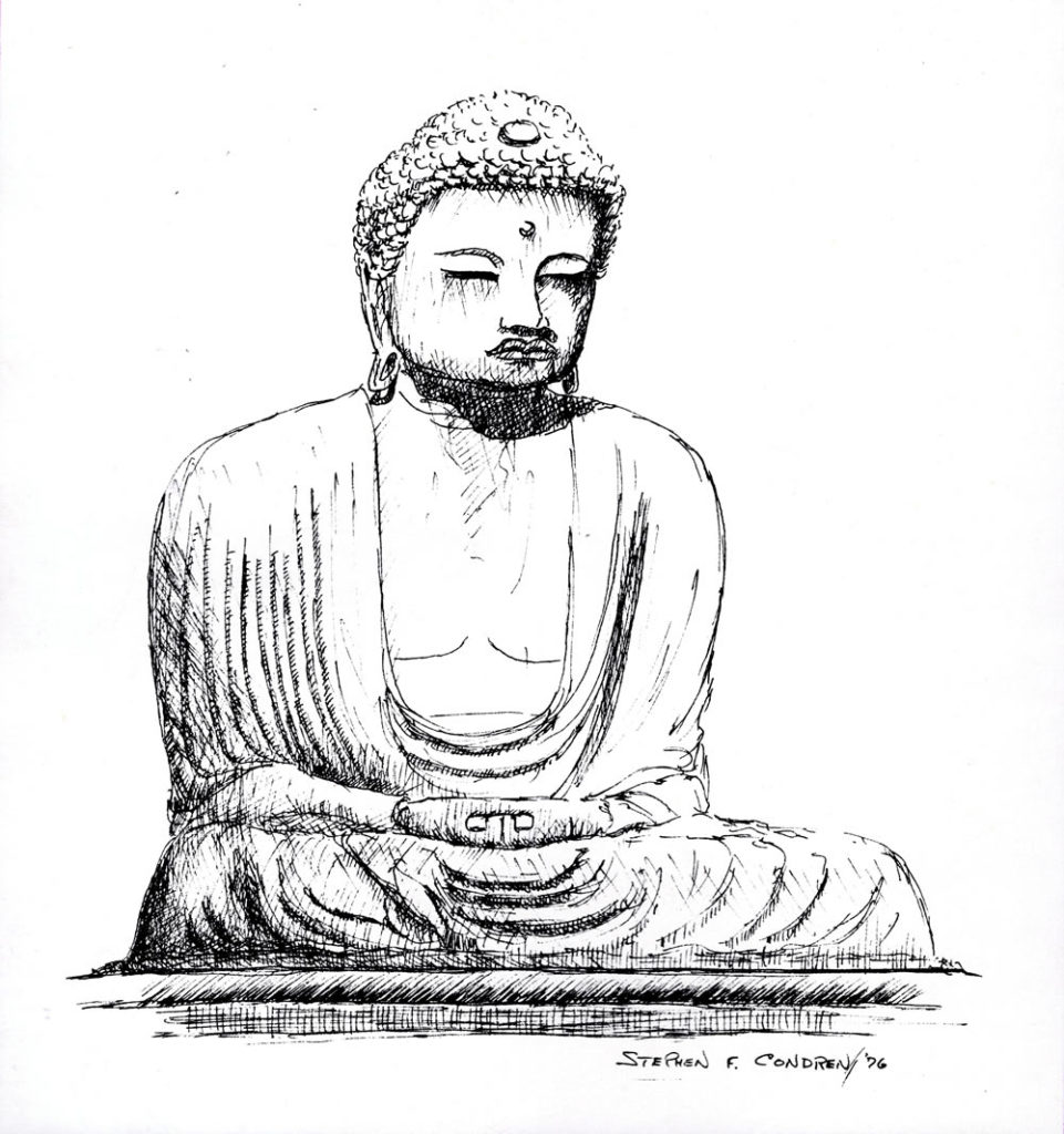 Pen & ink drawing of Daibutsu Kamakura, Japan.