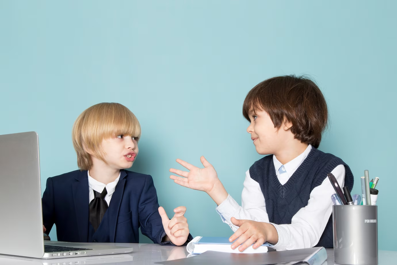 Two kids talking to each other