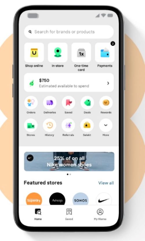 Klarna’s user dashboard makes shopping through the app easy