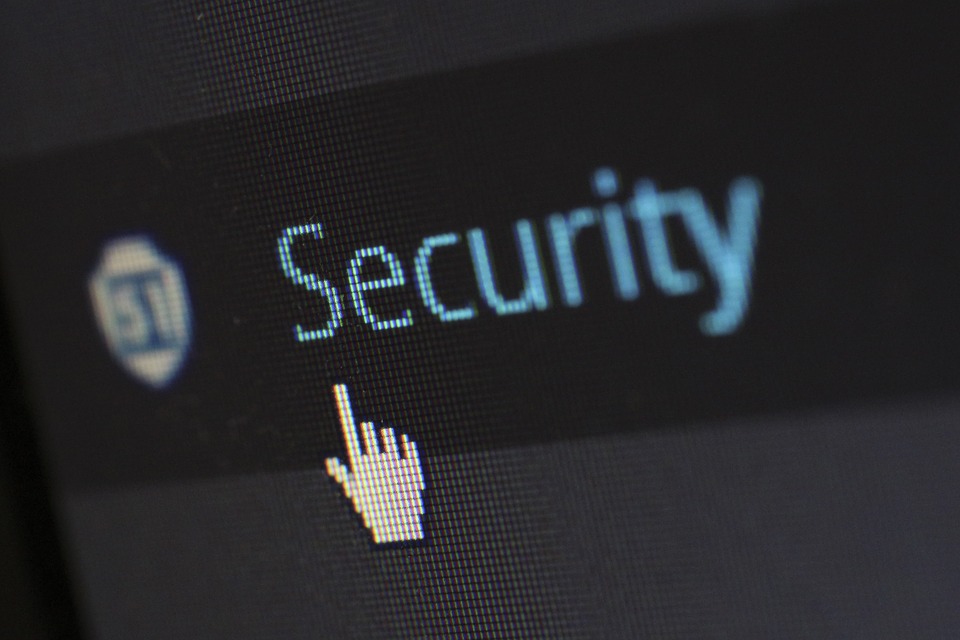 Close-up of computer screen with mouse highlighting over the word "security"