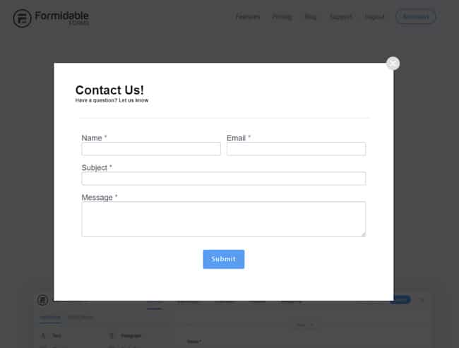 Example popup form