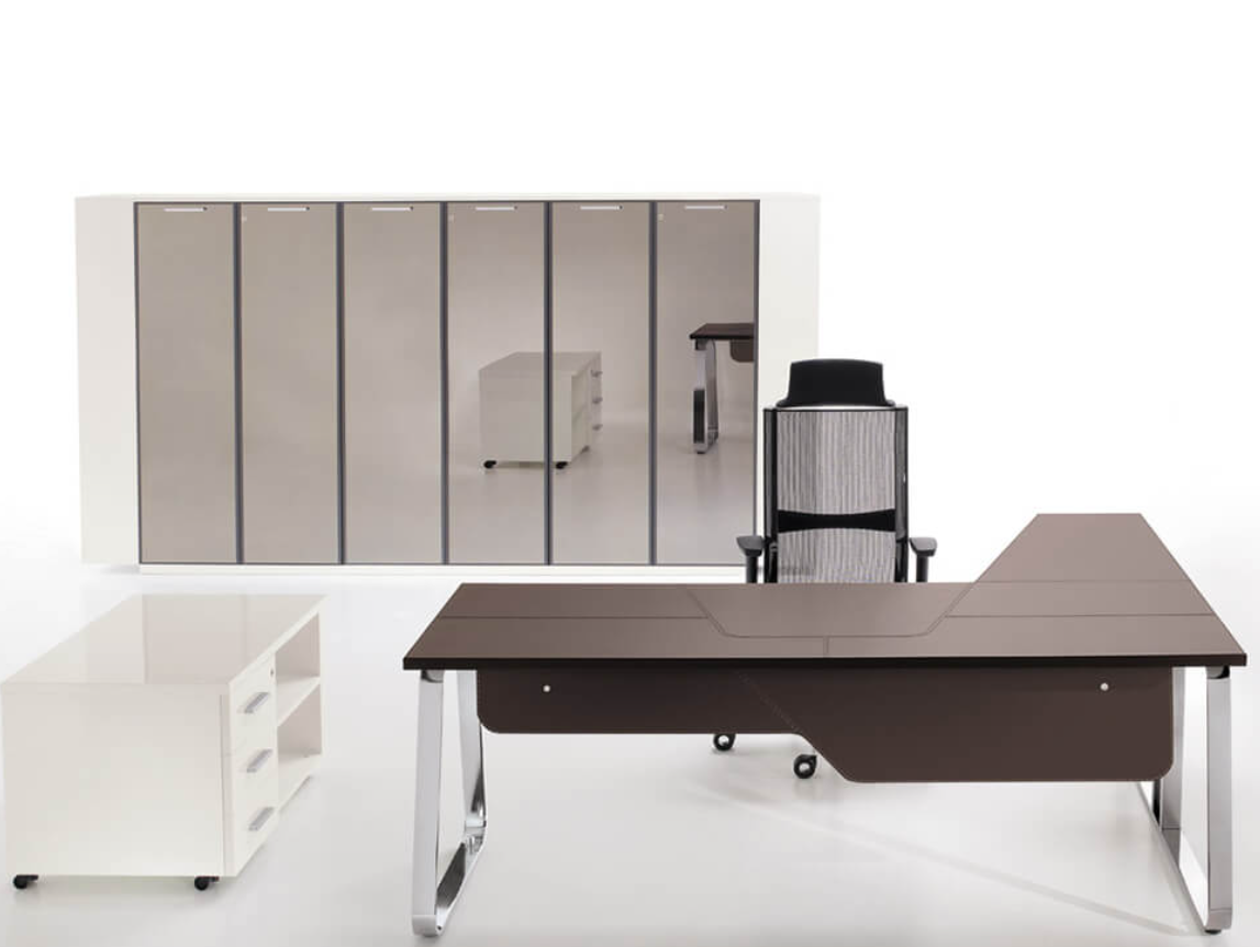 Executive desk and optional storage units.