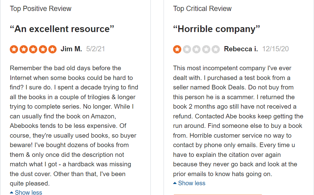 Reviews of AbeBooks on SiteJabber 