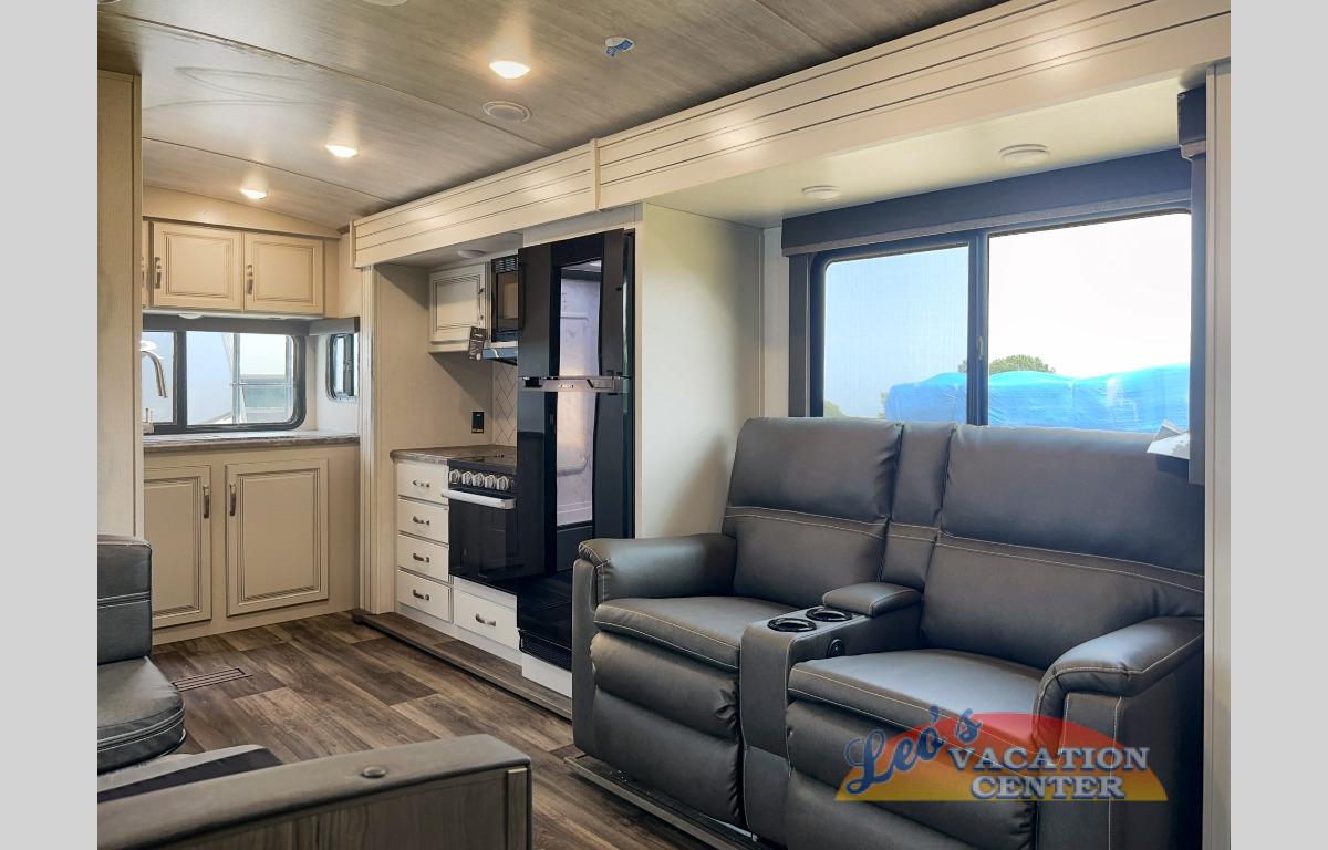 The slide-out gives you plenty of space for your family inside this RV.