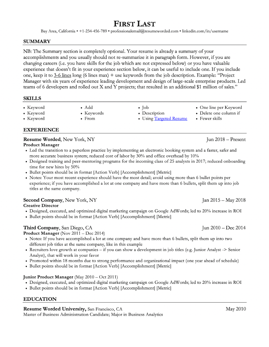 Resume template for career changers