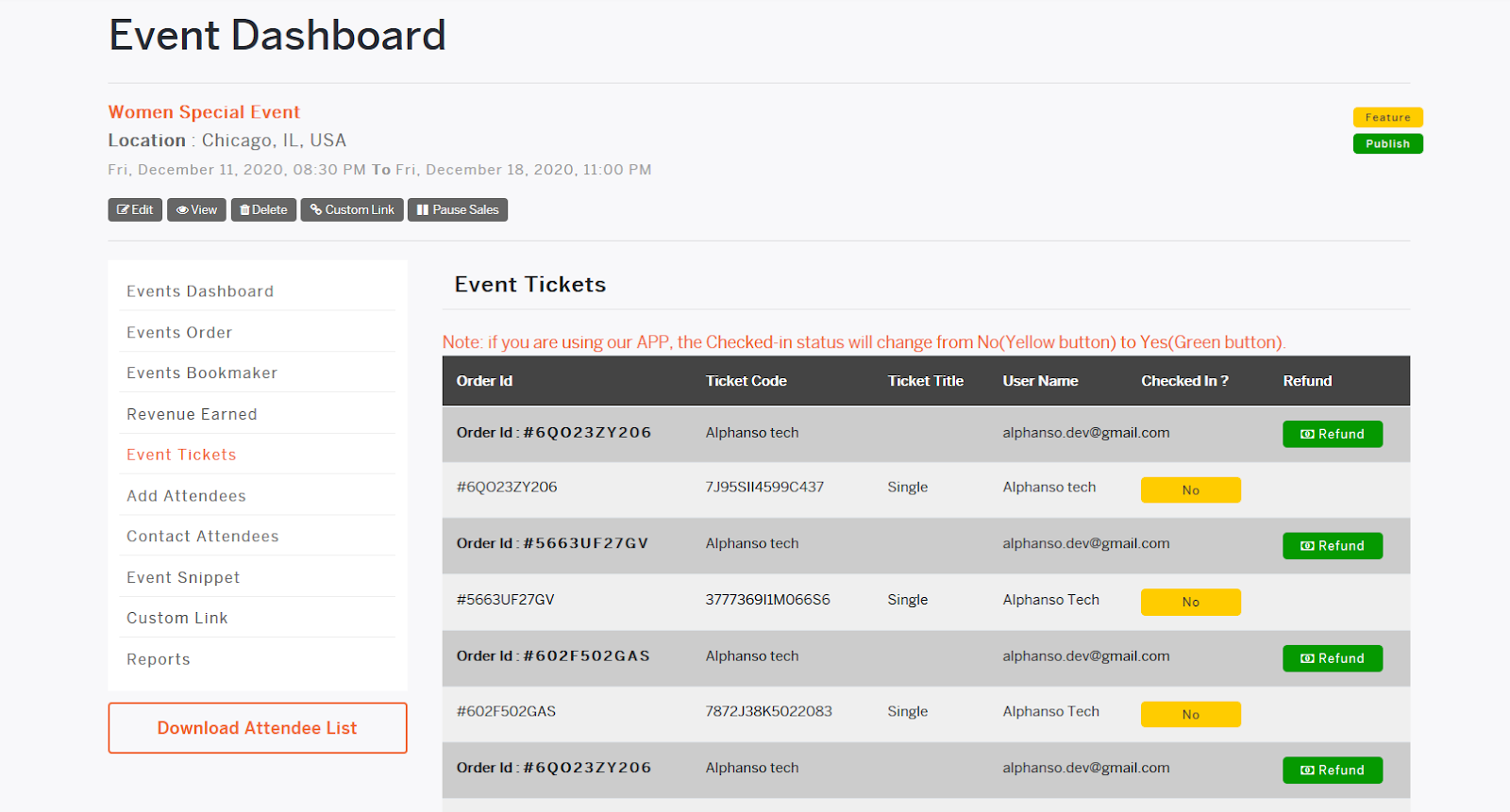 Event Dashboard