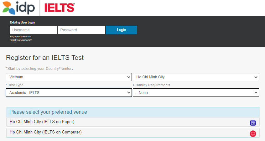 Cách đăng ký thi IELTS: truy cập vào website của IDP hoặc Hội đồng Anh (BC) để xem lịch thi và đăng ký.