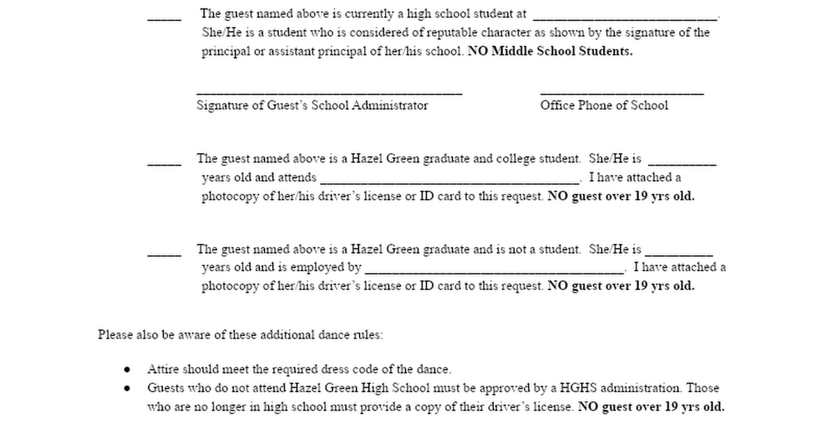 HGHS Dance Guest Permission Form
