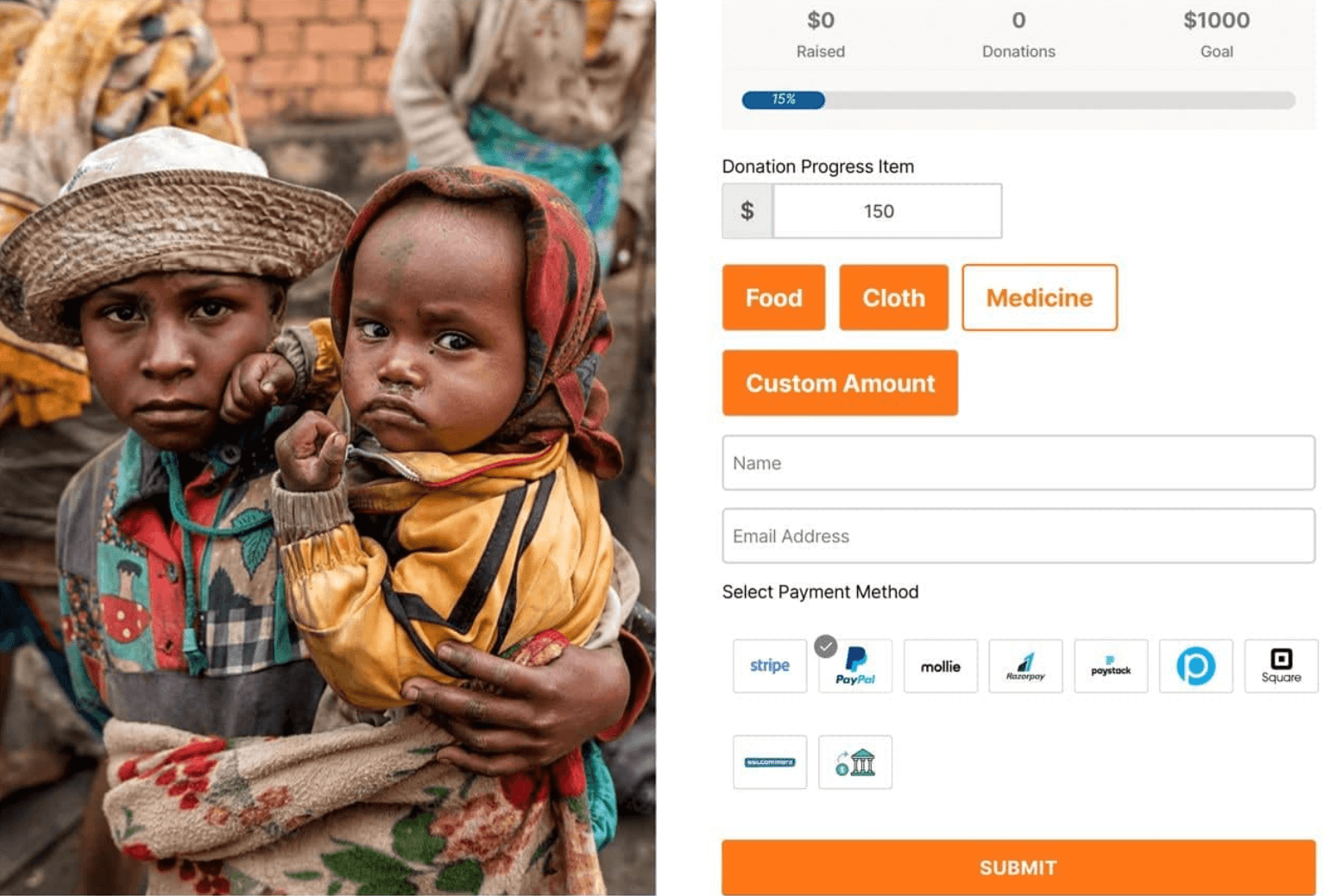 Donation plugin for WordPress: Donation form preview