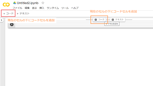 プログラムを書くcodeセル - Colaboratory