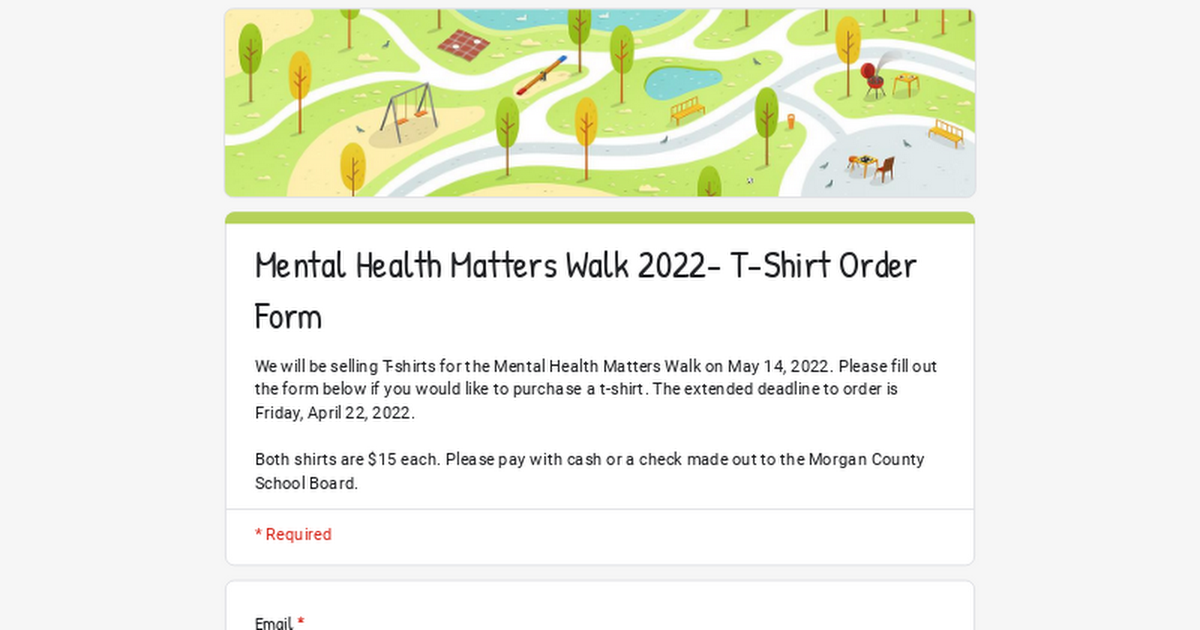 Mental Health Matters Walk 2022- T-Shirt Order Form