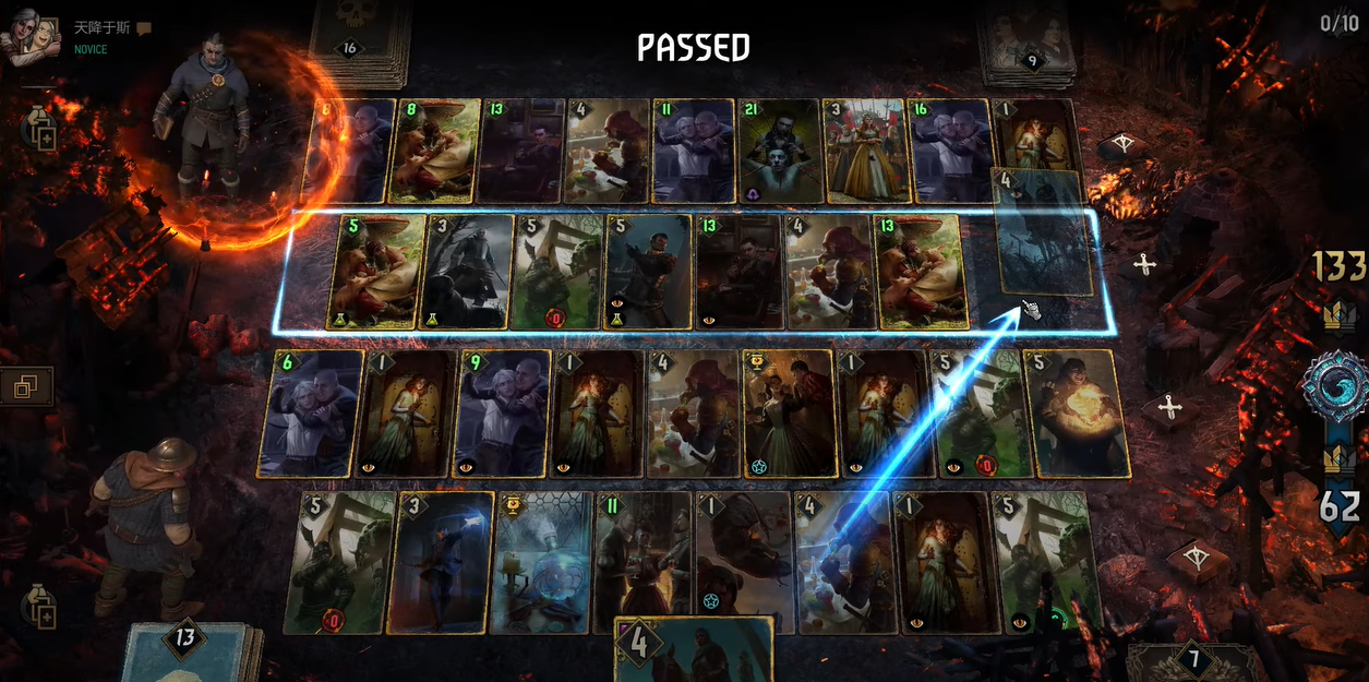 Gwent game screenshot displaying cards in battle