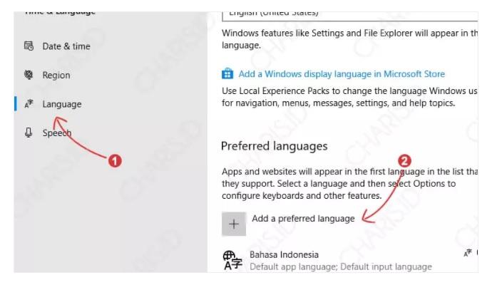 Cara menulis arab di word: pilih menu language