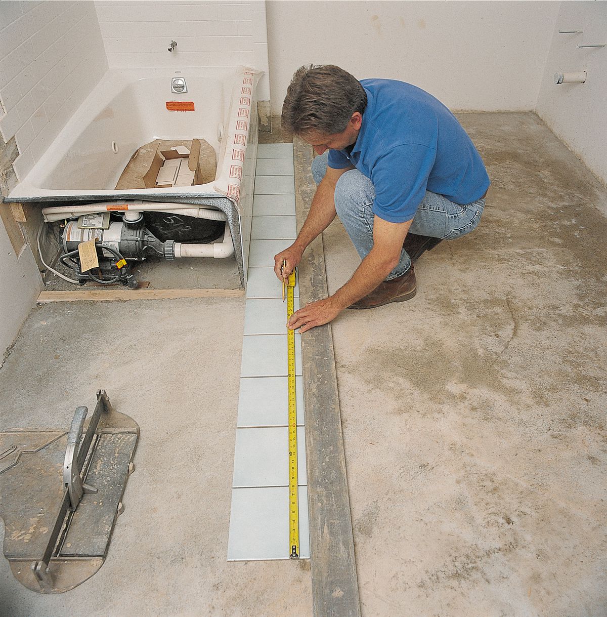 Laying Out Ceramic Tile In Bathroom