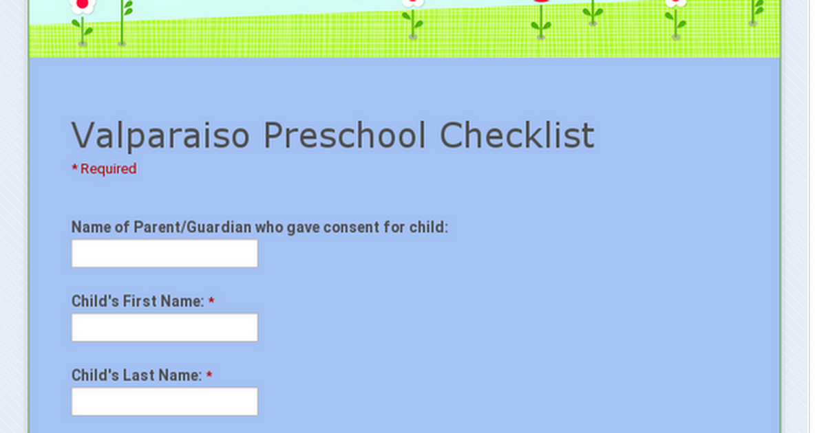 Valparaiso Preschool Checklist