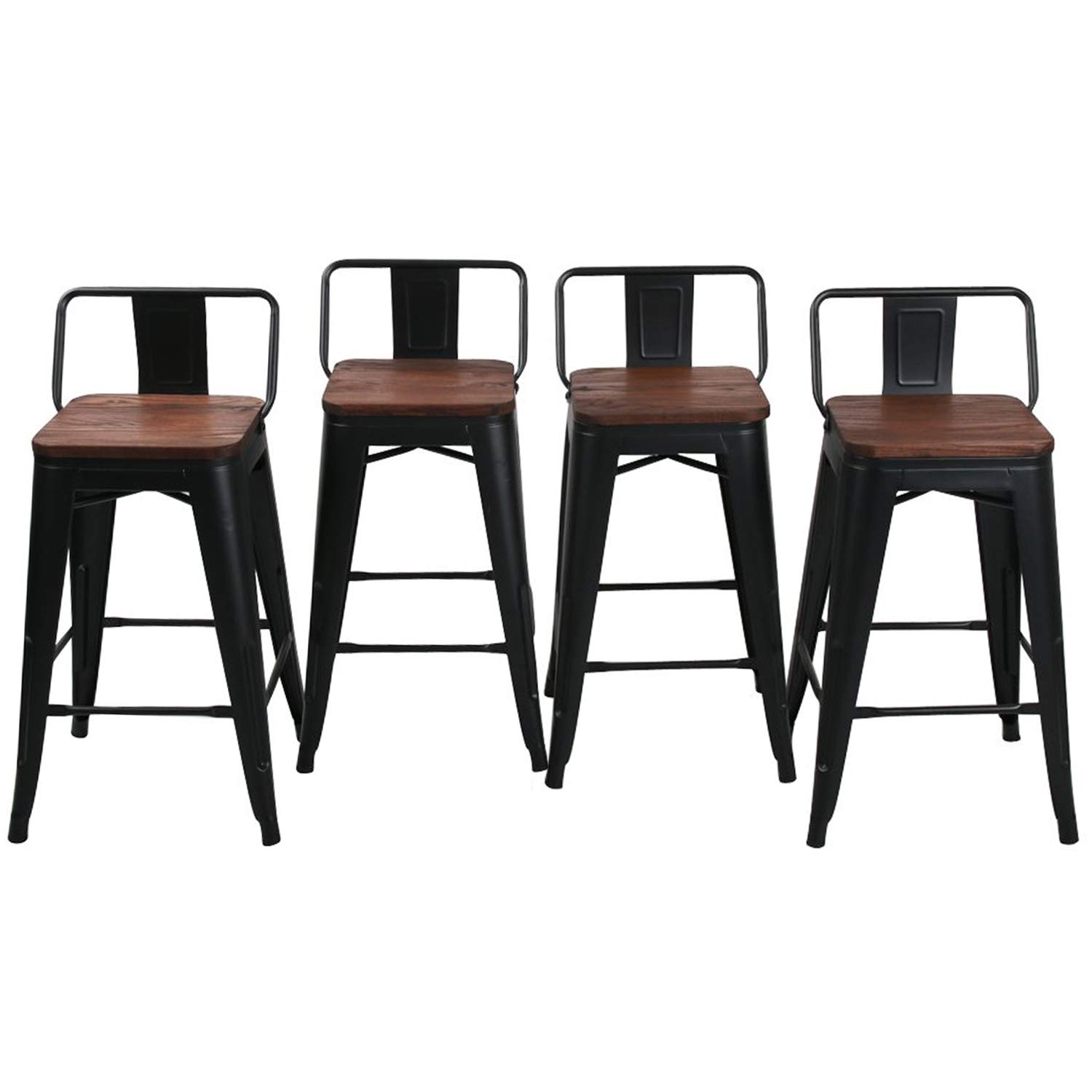 HAOBO Home 24" Low Back Metal Counter Stool Height Bar Stools with Wooden Seat