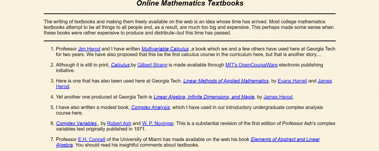 Online Mathematics Textbooks