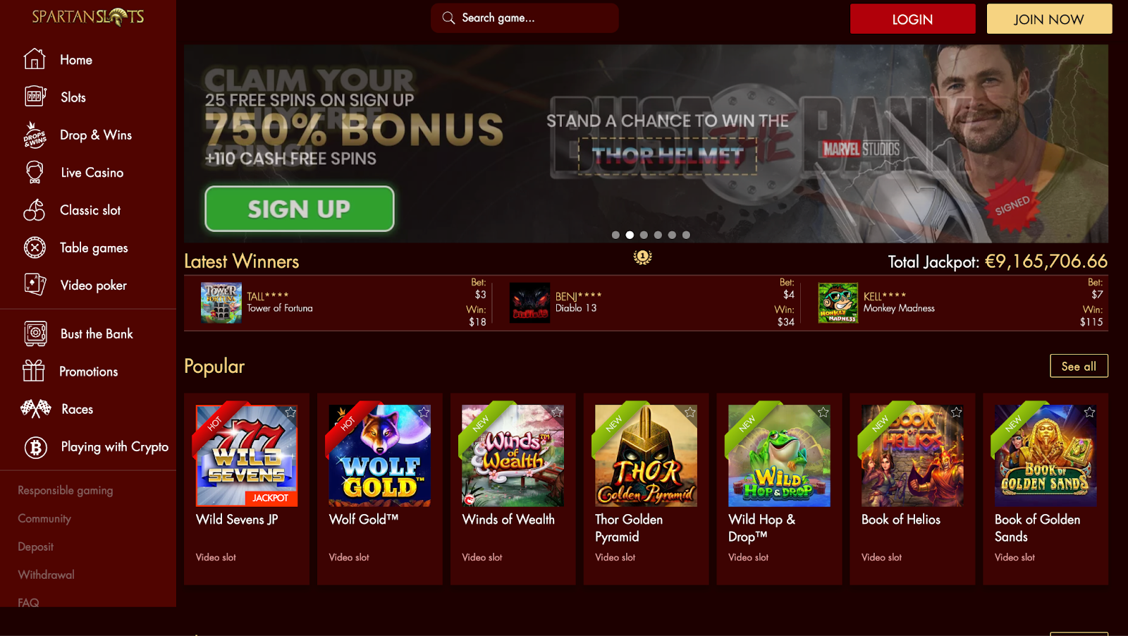 Spartan Slots Casino Website