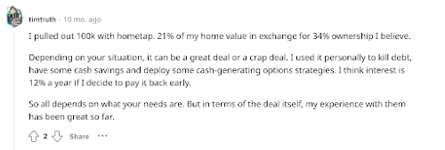 Hometap review from a member who used the home equity sharing to pay off debt. 