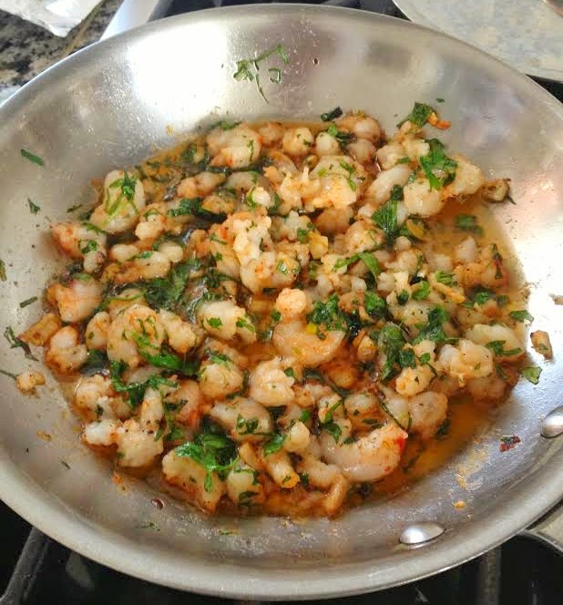 Linguine with Shrimp Scampi - close up of sauce and shrimp