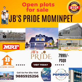 JB Infra Mominpet Proudly presents JB Pride Mominpet Best Residential Plots on Mumbai HighwayProject Features:1. Location: JB Pride is ideally situated in the serene town of Mominpet, offering a peaceful and tranquil living environment.2. Residential Options: The project offers a range of residential options including spacious apartments, duplexes, and villas, catering to diverse lifestyle preferences.3. Modern Architecture: JB Pride boasts contemporary architecture that seamlessly blends aesthetics and functionality.4. Well-Designed Interiors: Each unit within the project is thoughtfully designed to maximize space utilization and provide a comfortable living experience.5. Green Spaces: The project features lush green landscapes and gardens, providing residents with a refreshing and rejuvenating ambiance.6. Gated Community: JB Pride is a gated community ensuring security and privacy for all residents.7. Clubhouse and Recreational Facilities: Residents can enjoy access to a clubhouse, which includes amenities such as a swimming pool, gymnasium, indoor games, and community hall for social gatherings.8. Children's Play Area: There is a dedicated play area for children, equipped with safe and enjoyable recreational facilities.9. Power Backup: The project offers uninterrupted power supply to ensure convenience and comfort.10. Car Parking: Ample covered and open car parking spaces are available for residents and visitors. Project Highlights:1. Prime Location: JB Pride is located in Mominpet, known for its scenic beauty and peaceful surroundings, making it an ideal choice for a serene lifestyle.2. Quality Construction: The project is built using high-quality construction materials and adheres to stringent quality standards, ensuring long-lasting durability.3. Well-Connected: Mominpet enjoys excellent connectivity to nearby cities and major transportation hubs, making commuting convenient for residents.4. Proximity to Amenities: JB Pride is located in close proximity to schools, hospitals, shopping centers, and other essential amenities, ensuring residents have easy access to all necessary facilities.5. Serene Environment: The project offers a serene and pollution-free environment, providing residents with a calm and tranquil living experience away from the hustle and bustle of the city. Amenities:DTCP Approved Layout100% Clear Title80,60,40 and 33 Feet All BT RoadsRain Water Harvesting PitsRoads with Krebs& Avenue PlantationsWater SupplyUnderground ElectricityUnder Ground DrainageSwimming poolModern ClubhouseChildren's play areaLandscaped gardens24/7 securityPollution Free Environment Location Advantages:- 5 min to Telangana Mobility ValleyVery near to prosed Regional Ring Road20 min to Pepsico25 min to MRF30 min to IIT ( Indian Institution of Technology)40 min to GITAM University35 min to ORR40 min to Woxen Business SchoolThe best of IT/software hubs & commercial centers easy reachEasy connectivity to Patancheru, Chandanagar, Fainancial District, BHEL, Gachibowli, Hitech City, Limgampalli, Narasingi Junction.