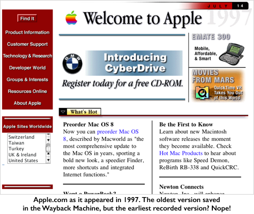 A glimpse at an early iteration of Apple's website. 