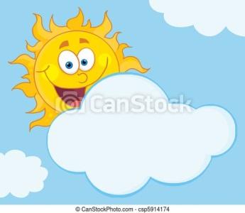 El sol sonriendo detrás de una nube. Un sol feliz sonriendo detrás de una  nube en un cielo azul. | CanStock