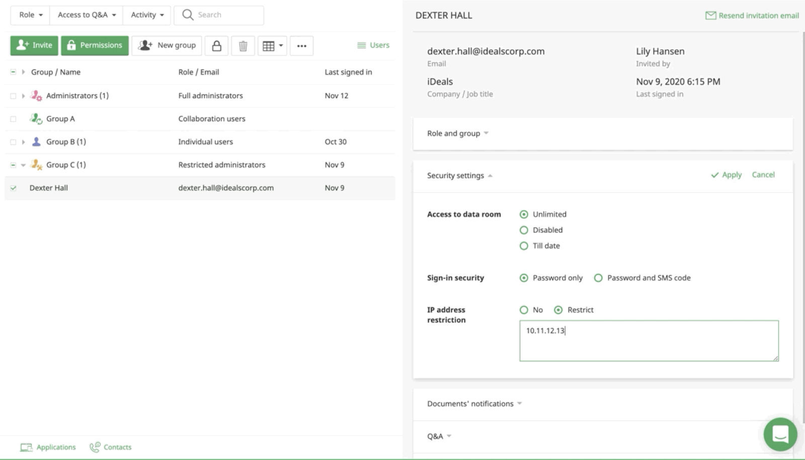 data room security example