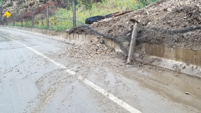 Mud spilling over into the roadway