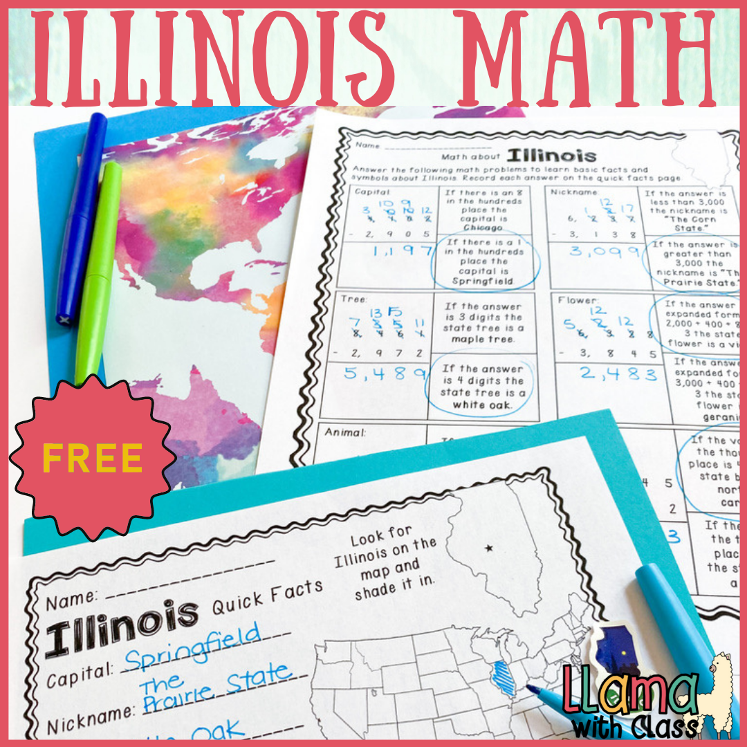 Picture of Illinois Math with subtraction practice is shown with a free button. 