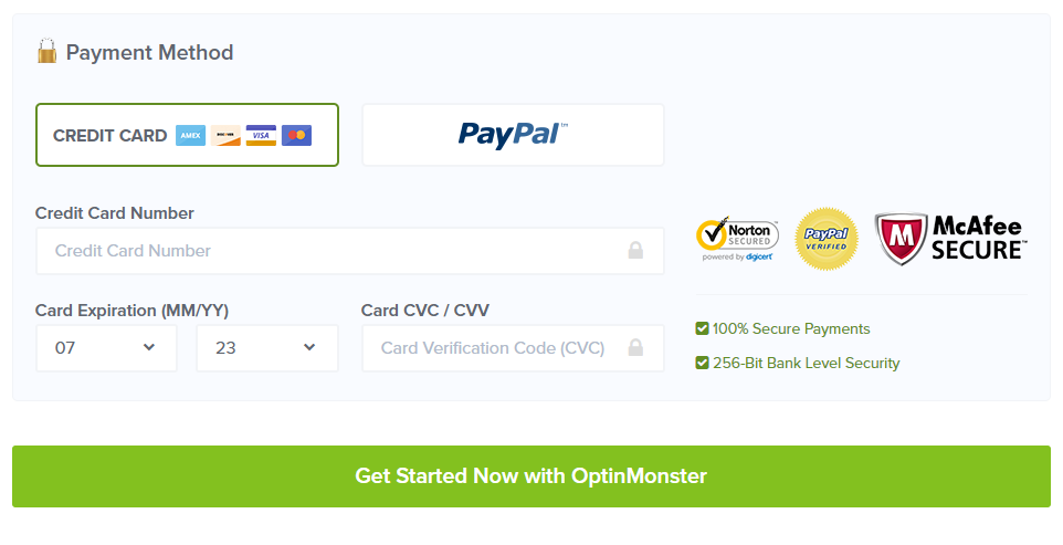 OptinMonster- Payment method