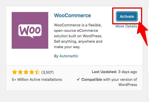 Activating WooCommerce in WordPress - an ecommerce plugin