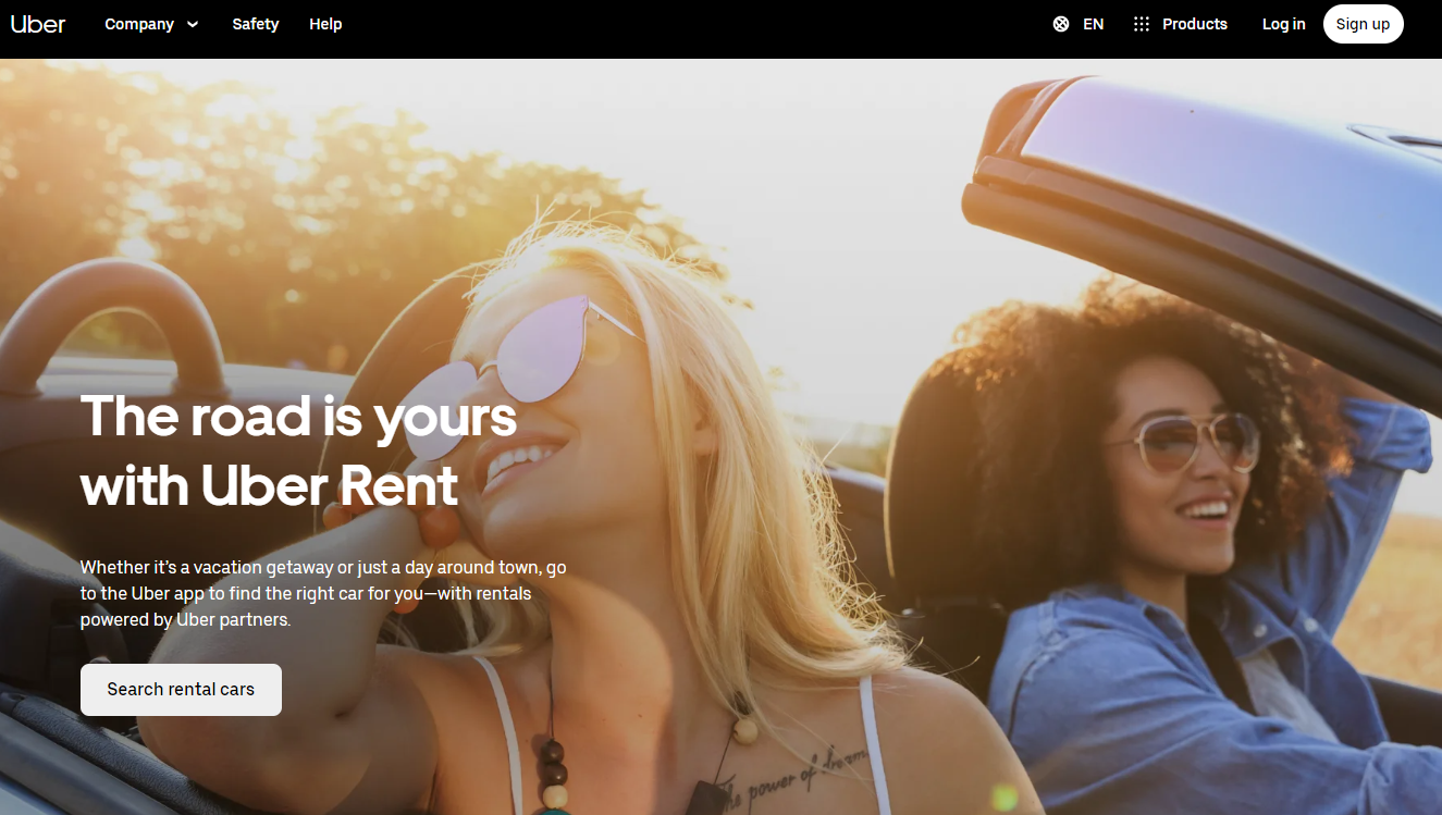 Uber Rent website homepage