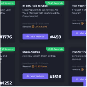 FaucetCrypto Pay to click ads page and coin payouts