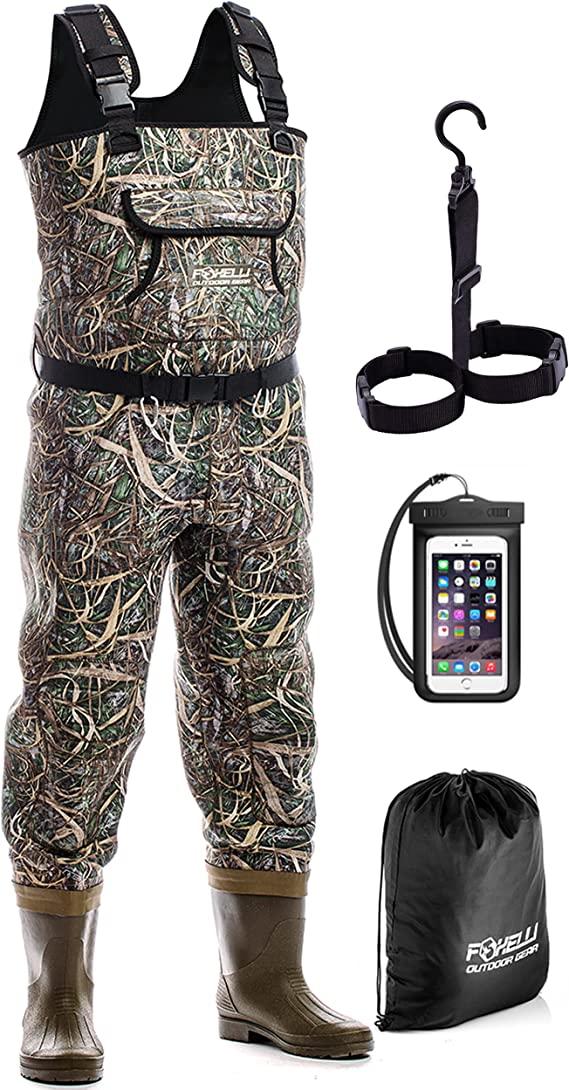 Foxelli Chest Waders – Camo Neoprene Hunting & Fishing Waders for Men & Women with Boots, Waterproof Bootfoot Waders
