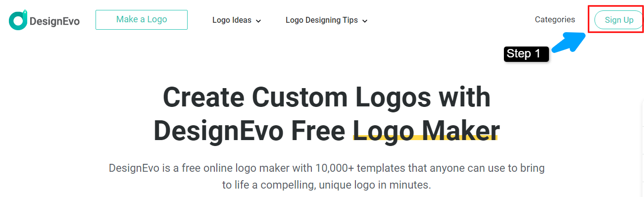designevo sign up step1