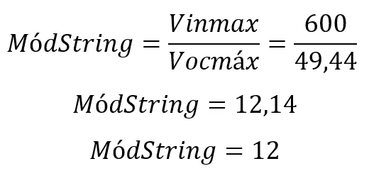 Equação para obter o número máximo de módulos por string, que resultou em 12.
