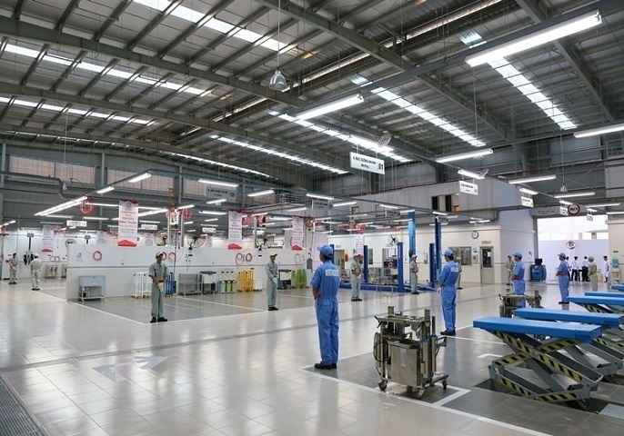Một góc xưởng dịch vụ của Toyota Đông Sài Gòn được thiết kế hiện đại, chuyên nghiệp
