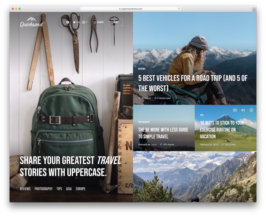 tema de revista de viajes en mayúsculas
