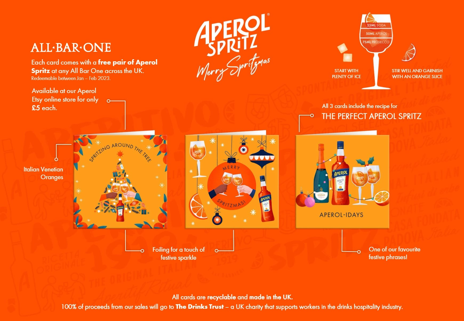 Aperol Spritz Greeting Card designs for a Christmas direct mail initiative