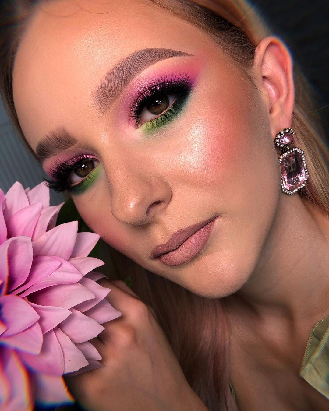 Pink and Green Makeup