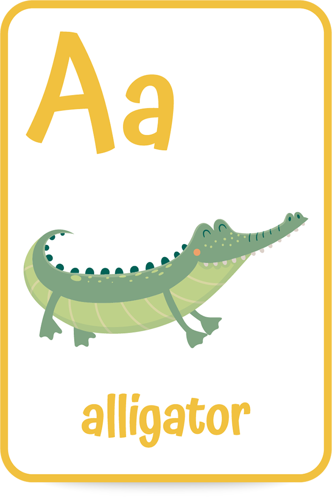 Words that Start with A: Letter A image shown with both Aa and the word Alligator and a cute alligator animal picture - Kids Activities Blog
