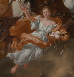 The image depicts Aurora seated in her chariot, wearing a blue silk dress.